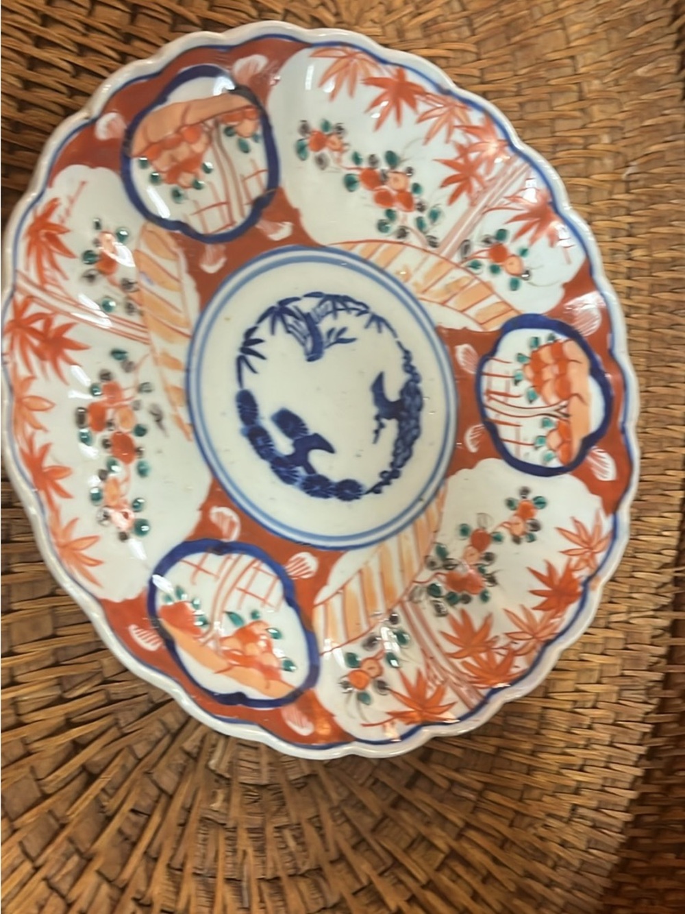 Hand-Painted Decorative Wall Plate in Orange and Blue